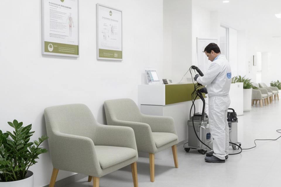 Sillones de recepción de una clínica de Lucena durante un tratamiento higiénico
