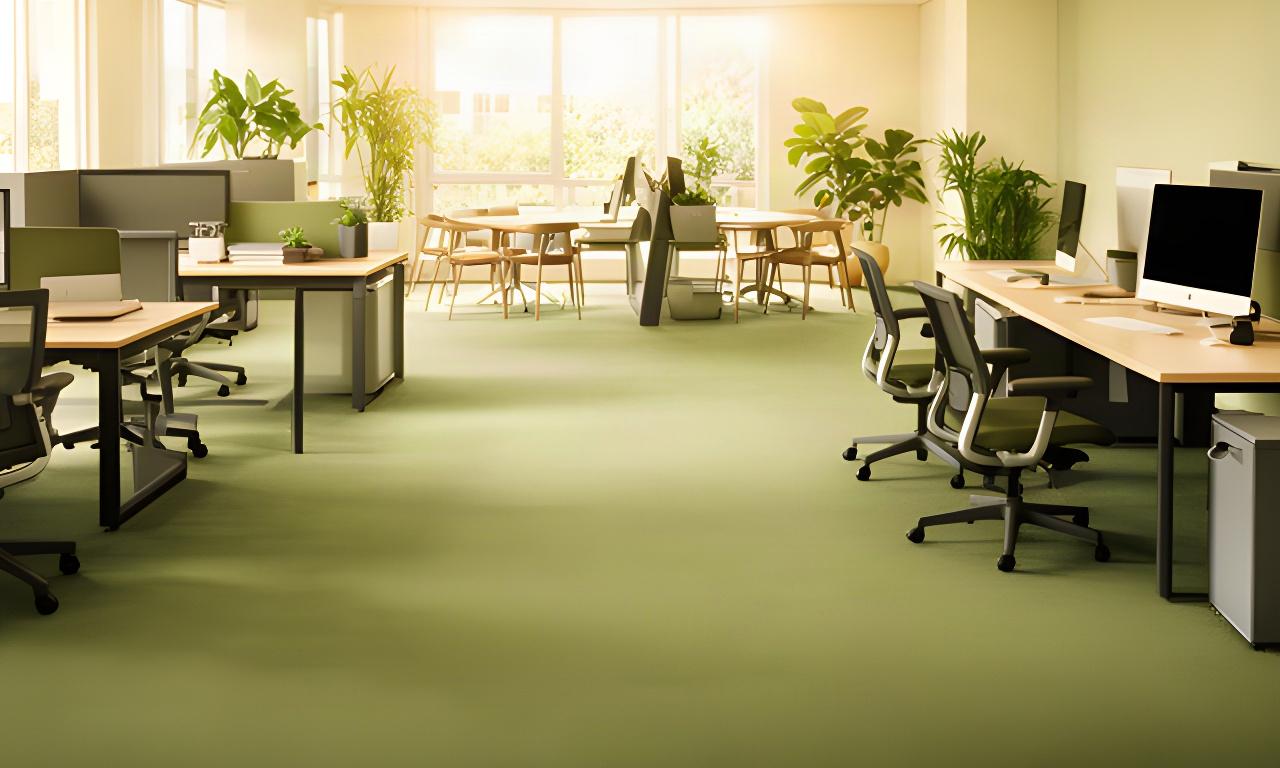 Oficina moderna de coworking en Lucena con moqueta limpia, mesas de trabajo y luz natural