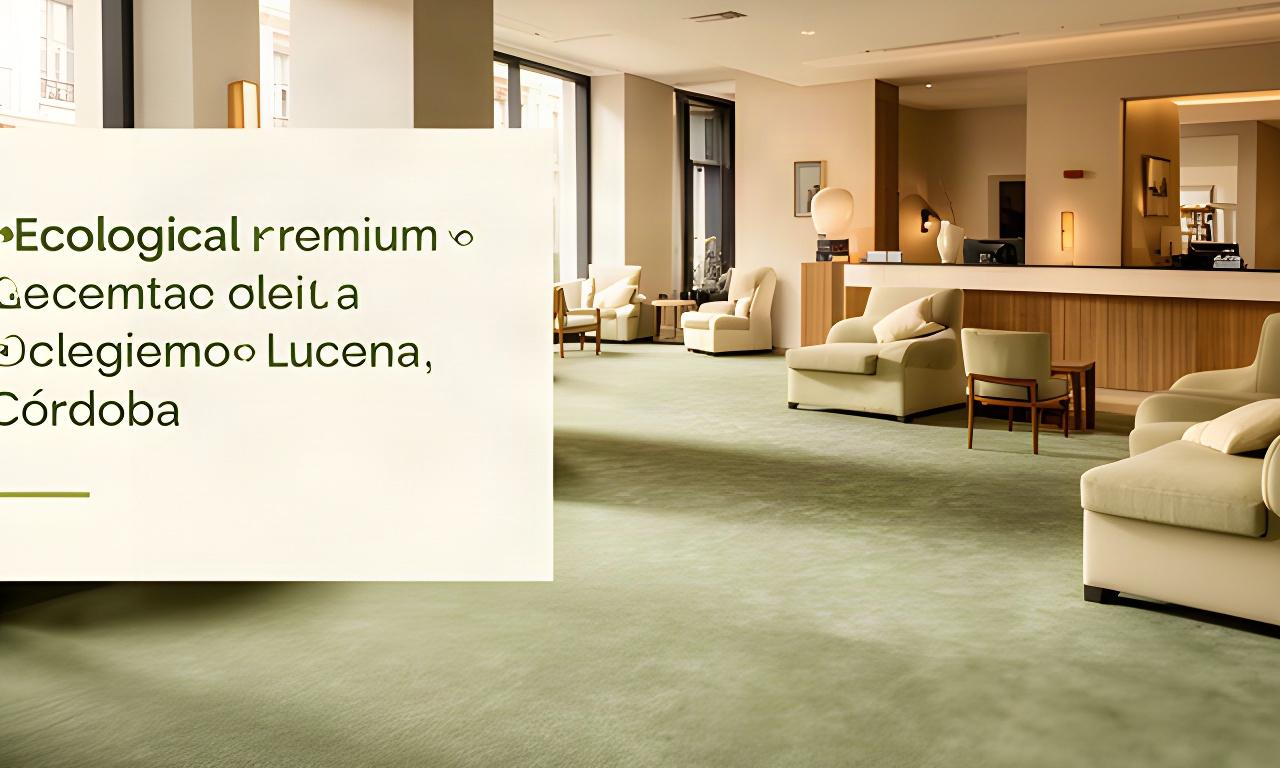 Lobby de hotel en Lucena con moqueta limpia, sillones de recepción y luz natural